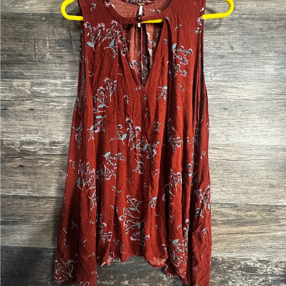 Free People Red Sleeveless Floral Blouse